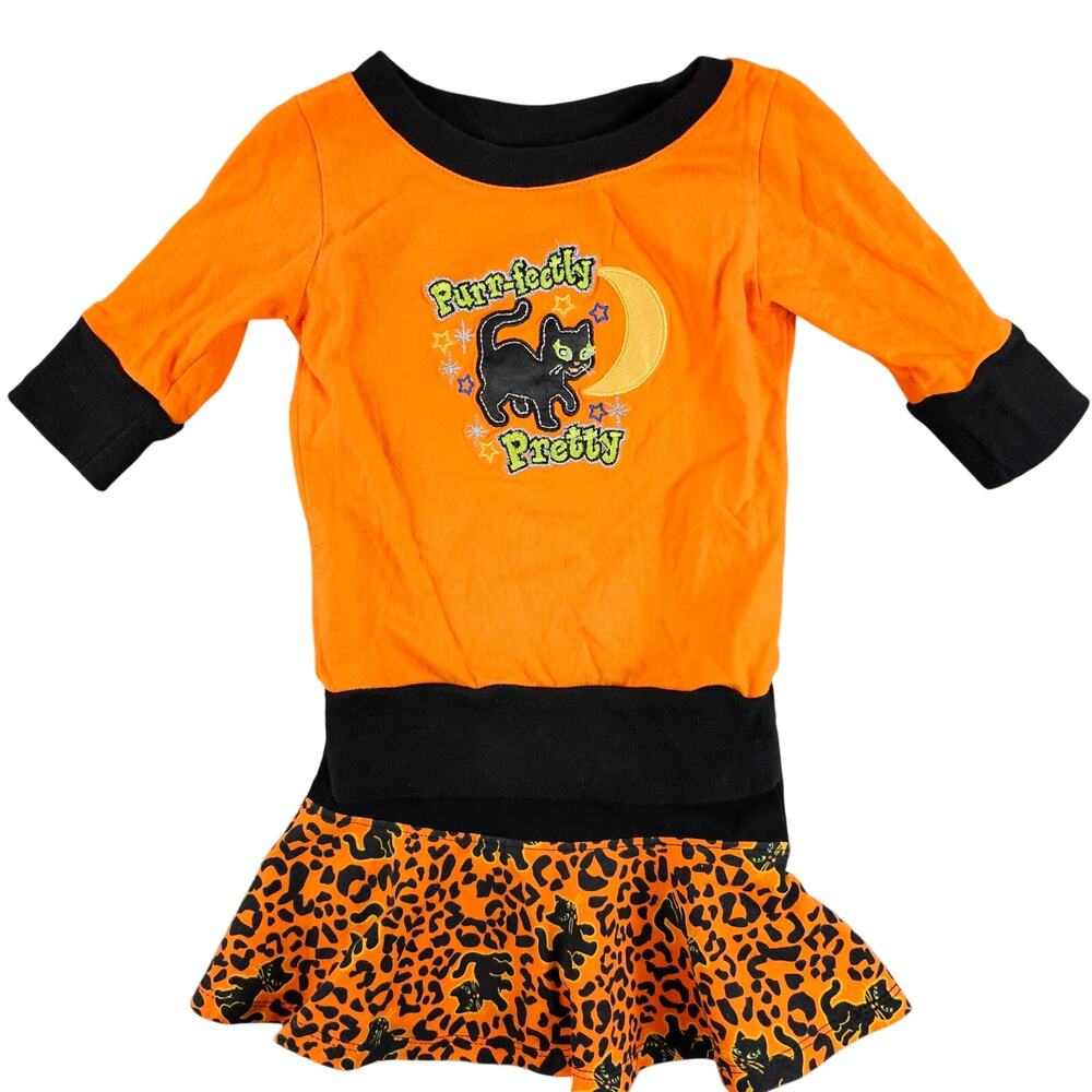 Toddler Halloween Outfit Size 18 mos Black Cat Shirt Skirt PURR-FECTLY PRETTY